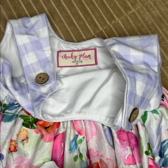 Cheeky Plum Lavender Gingham and Floral Dress - Picture 3 of 4